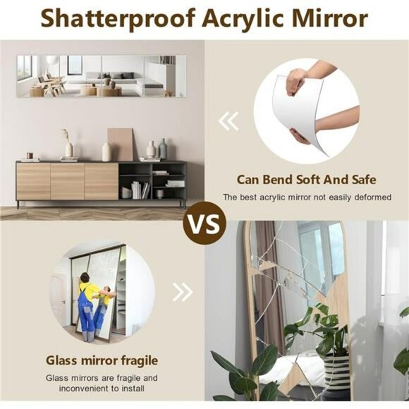 Acrylic Mirror Tiles Full Length Shatterproof Wall Mirrors for Bedroom Gym Door - Picture 4 of 8